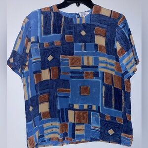 🌀Women’s Blue and Brown Geometric Blouse